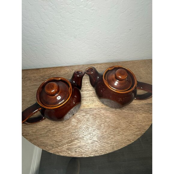 Vintage 1950s Brown Drip Glaze Personal Tea Pots With Lids - Set Of 2 - Made In - Picture 11 of 15